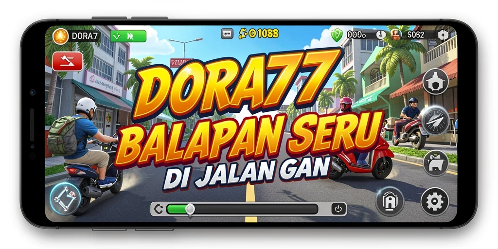 Tangkapan layar DORA77 menampilkan aksi balapan yang mendebarkan.