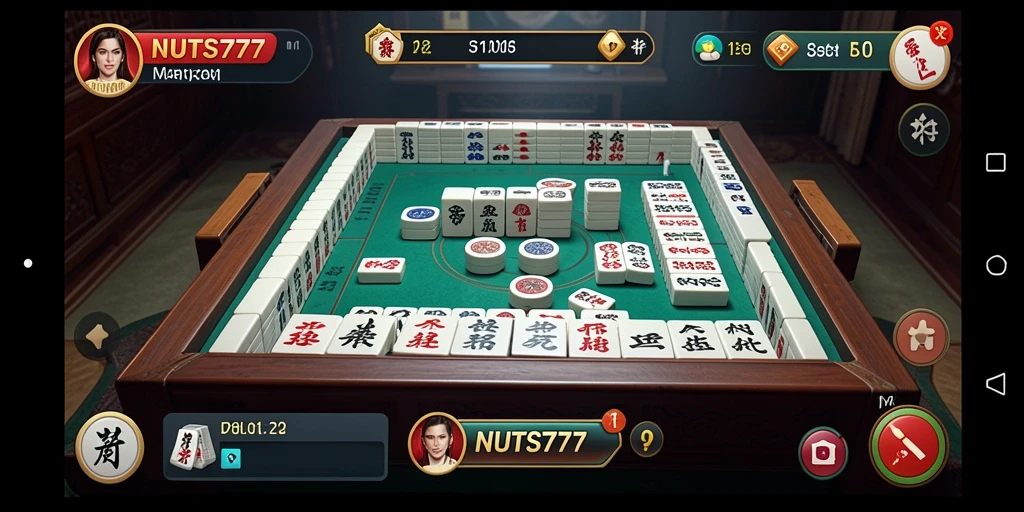 Gameplay NUTS777 menampilkan ubin Mahjong yang berwarna-warni dan menarik.