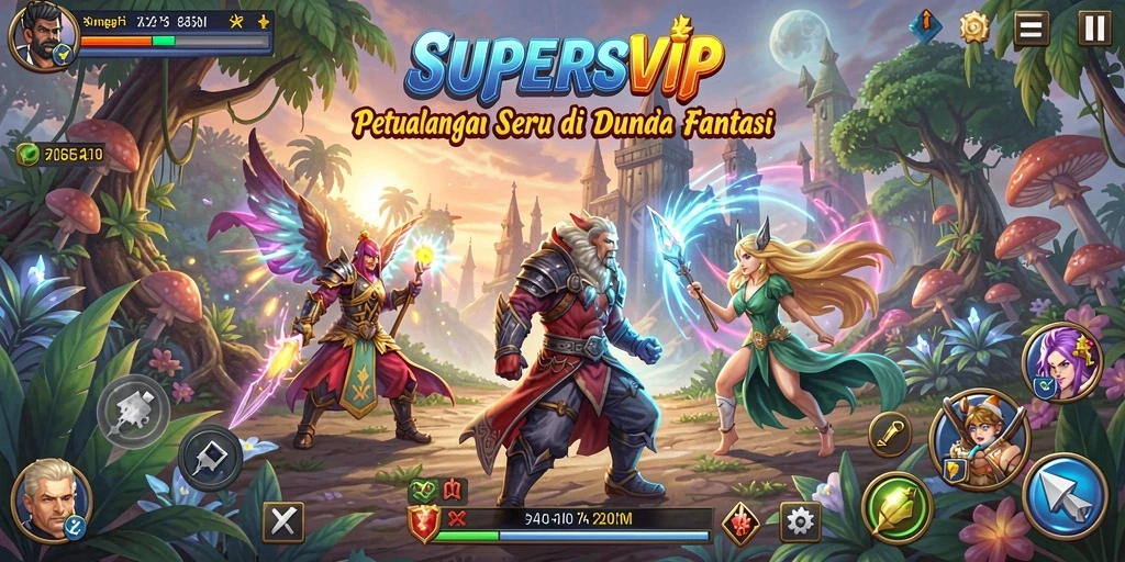 Screenshot gameplay SUPERSVIP menampilkan aksi petualangan yang mendebarkan.